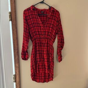 Express Red Checkered Long Sleeve Dress
